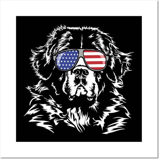 Proud Newfoundland American Flag sunglasses dog Wall Art by wilsigns